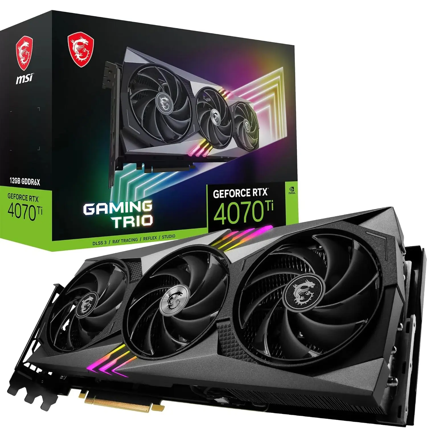 MSI-4070-TI-TRIO-U MSI GeForce RTX 4070 Ti Gaming Trio 12G MSI GeForce RTX 4070 Ti Gaming X Trio 12G Gaming Graphics Card - 12GB GDDR6X, 2760 MHz, PCI Express Gen 4, 192-bit, 3X DP v 1.4a, HDMI 2.1a (Supports 4K & 8K HDR) | USED LIKE NEW