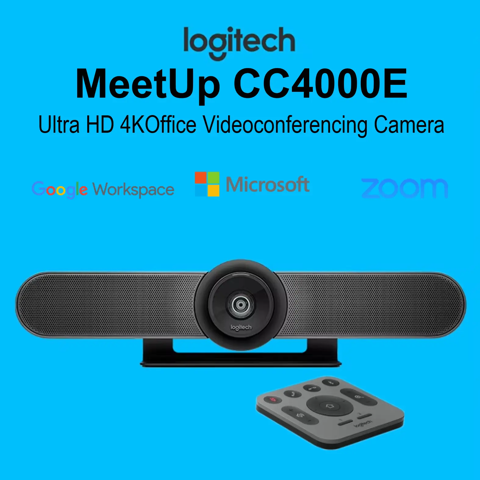 960-001104 MeetUp Videoconference Ultra HD 4K Camera Logitech MeetUp CC4000E Mobile Office Videoconferencing Ultra HD 4K Camera ,Large Meeting Room Equipment, Bluetooth Wireless, 5x HD zoom , 1080p 30fps, webcam, Tilt, and Zoom, IR Remote Control or Control via Console | Black