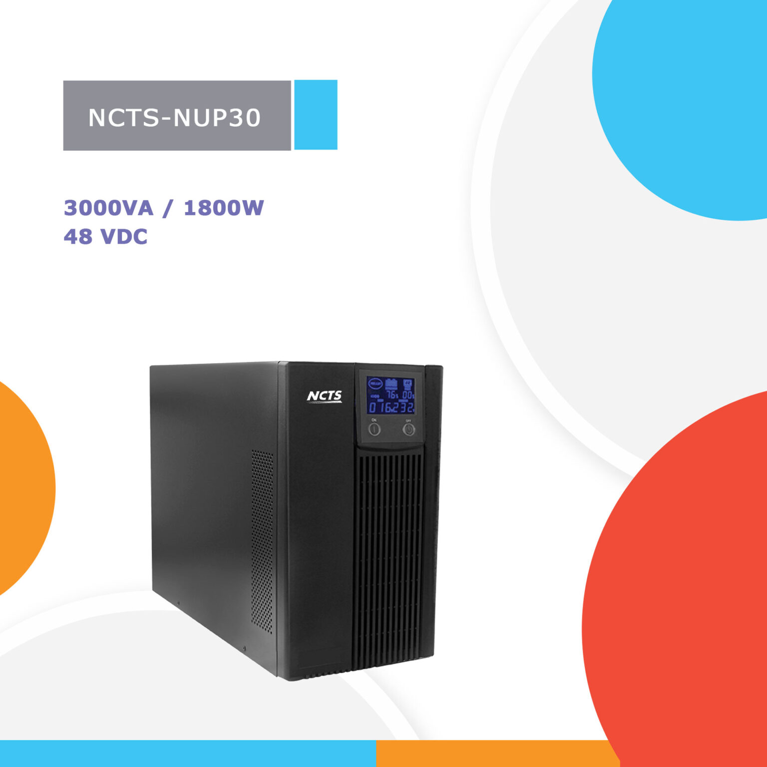 NCTS Pure Sine Wave UPS 3kVA NCTS-NUP30: 3000VA/1800W High-Capacity, Max 7A Charging Current ; Lead-Acid Battery Not Included | NCTS-NUP30