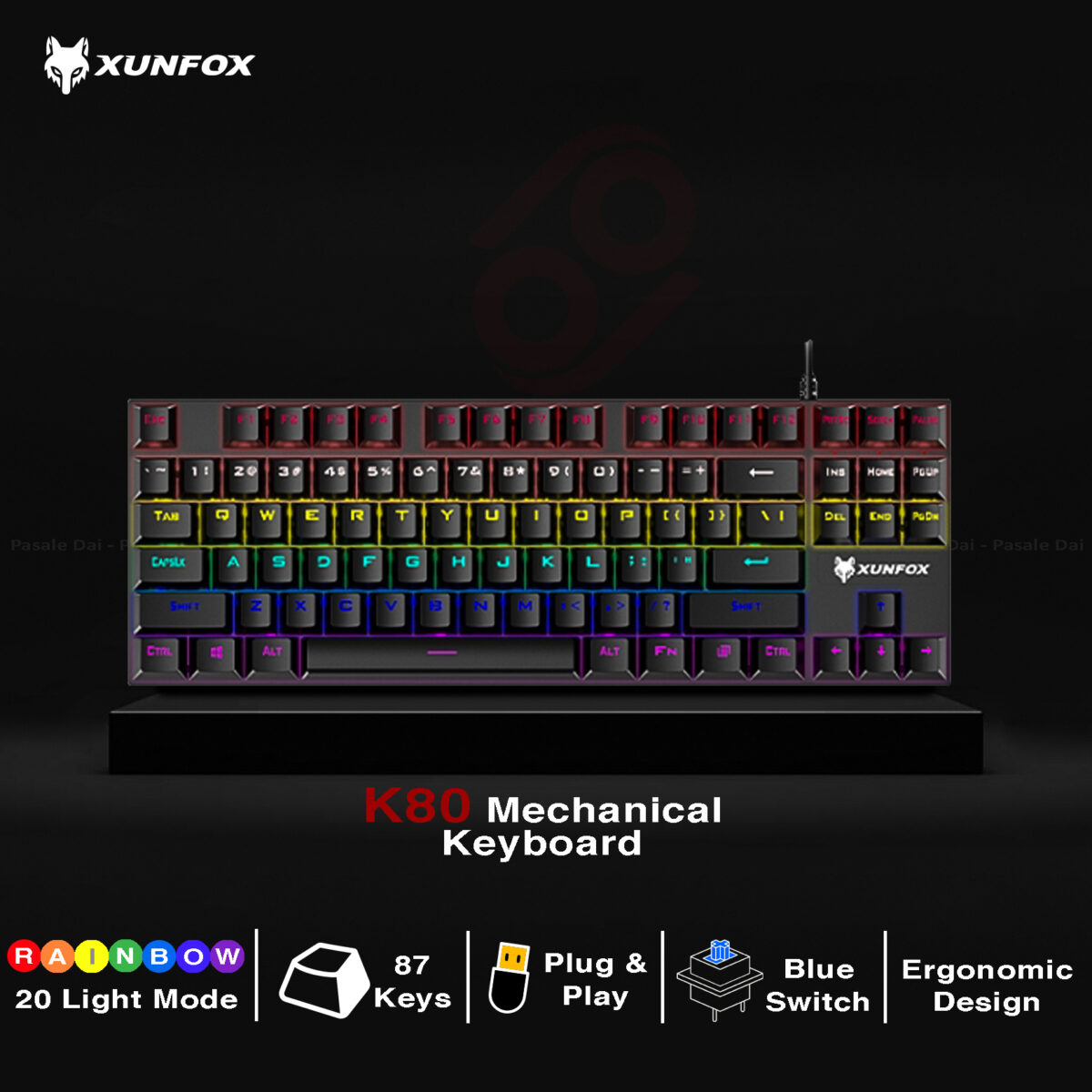XUNFOX K80 Mechanical Gaming Keyboard, Blue/Red Switch Mechanical Keyboard Wired with 87 RGB Backlit Keys for Gaming