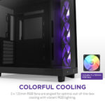 NZXT H6 Flow RGB | CC-H61FB-R1 | Compact Dual-Chamber Mid-Tower Airflow Case | Includes 3 x 120mm RGB Fans | Panoramic Glass Panels | High-Performance Airflow Panels | Cable Management | Black