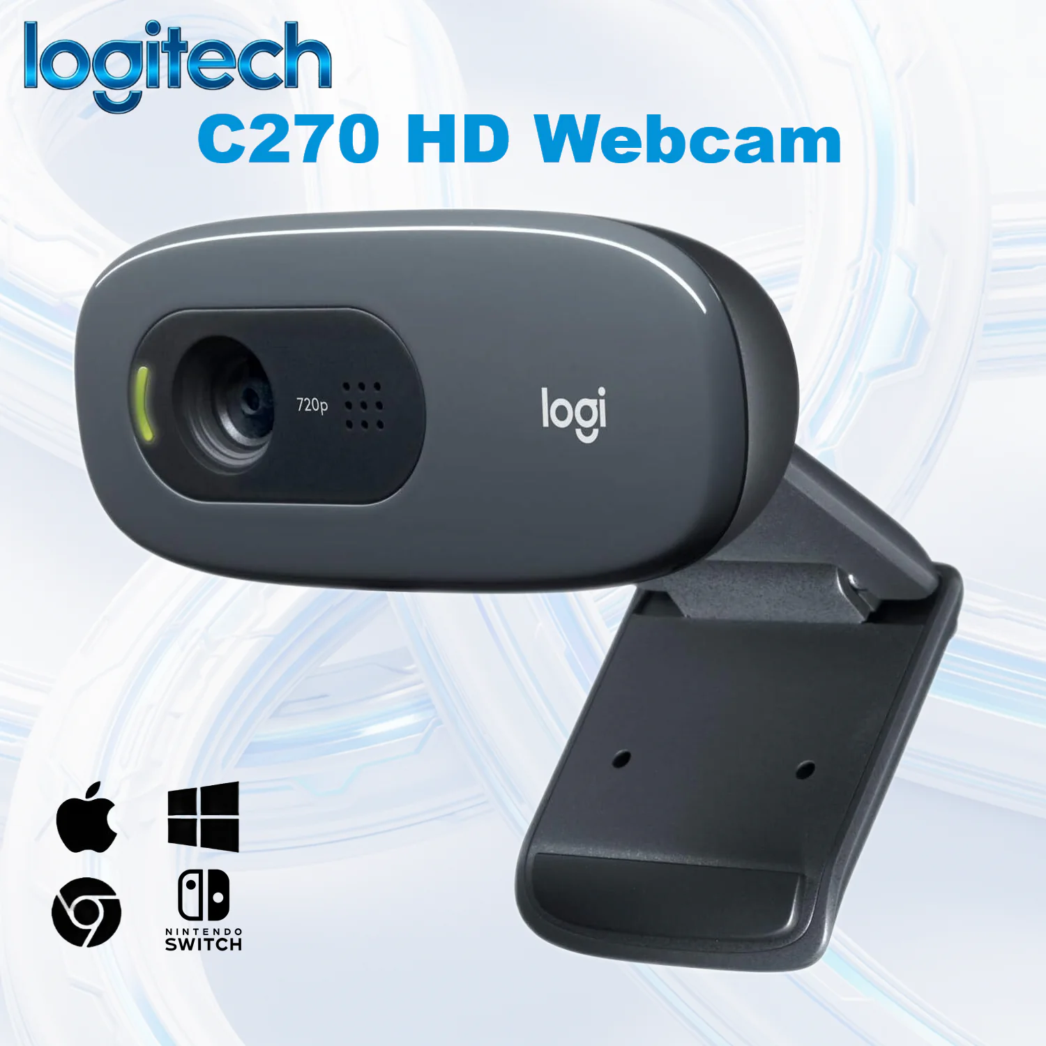 WEBCAM-C270 LOGITECH WEBCAM C270 HD 720P 30fps 960-000999 Logitech C270 HD Webcam With 720p/30fps Widescreen Video, Noise-Reducing Mic, RightLight Auto Correction, Universal Clip, USB-A, Windows Mac ChromeOS, Switch 2 Compatible