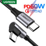 UGREEN USB-C to Angled USB-C 60W Fast Cable Aluminum 2M - Image 3