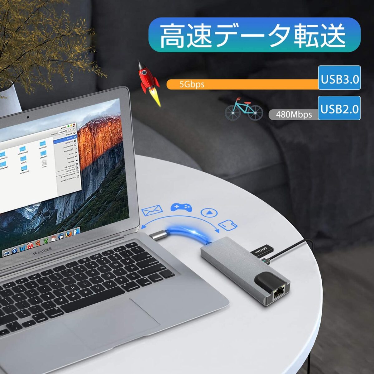 USB Hub 5 in 1 type-c Converter Adapter USB LAN Port Ethernet 4k Resolution hdmi USB 3.0 Ports x 2 High Speed Data Transfer Type C Fast PD Charging Compatible with USB C Devices Including PS4 MacBook Windows  | BYL-2007 - Image 5