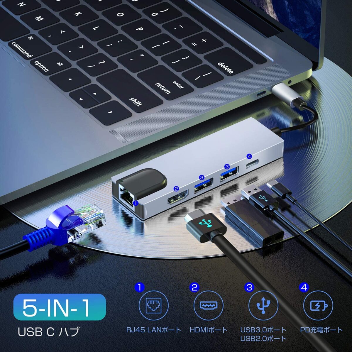 USB Hub 5 in 1 type-c Converter Adapter USB LAN Port Ethernet 4k Resolution hdmi USB 3.0 Ports x 2 High Speed Data Transfer Type C Fast PD Charging Compatible with USB C Devices Including PS4 MacBook Windows  | BYL-2007 - Image 4