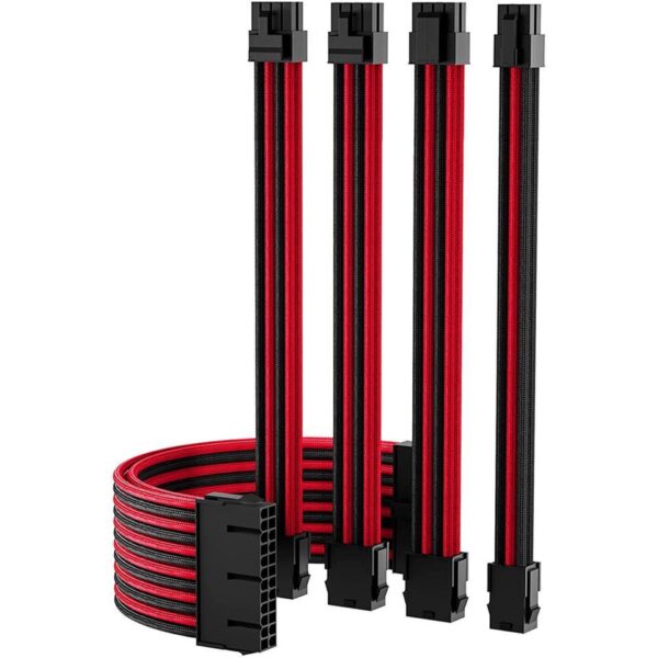 Black Red PSU Sleeved Cable, PC Power Supply Cable Extensions Kit with Combs, 18AWG 24 Pin ATX, 8 to 4+4 Pin EPS, Dual 8 to 6+2 Pin PCIE, 6 Pin PCIE, 30CM