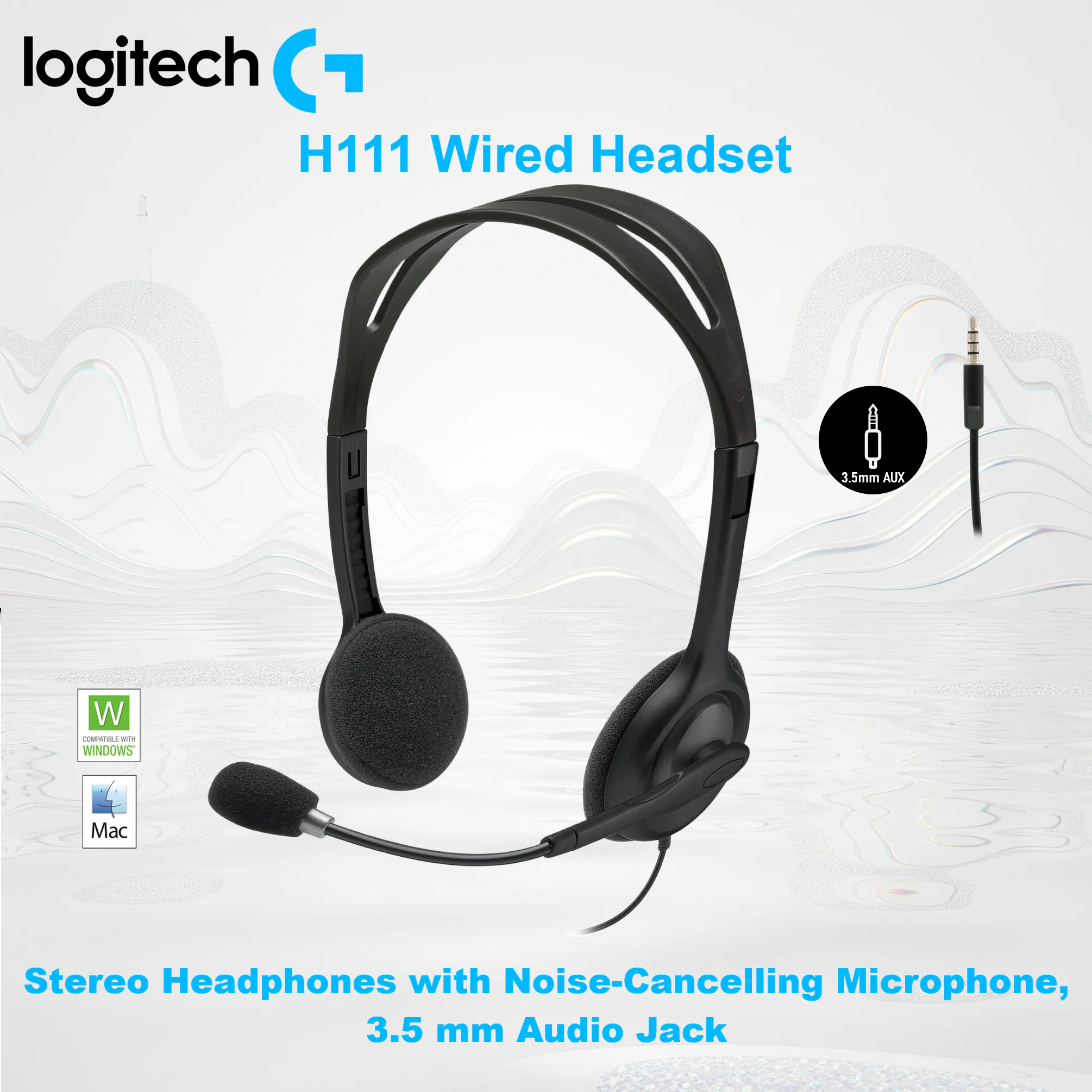 LGT-H111-HEADSET LOGITECH H111 HEADSET 981-000594 Logitech H111 Wired Headset With Stereo Sound, Noise-Reducing Rotating Microphone, Adjustable Lightweight Headband, 3.5mm Audio Jack, Multi-Device Compatibility