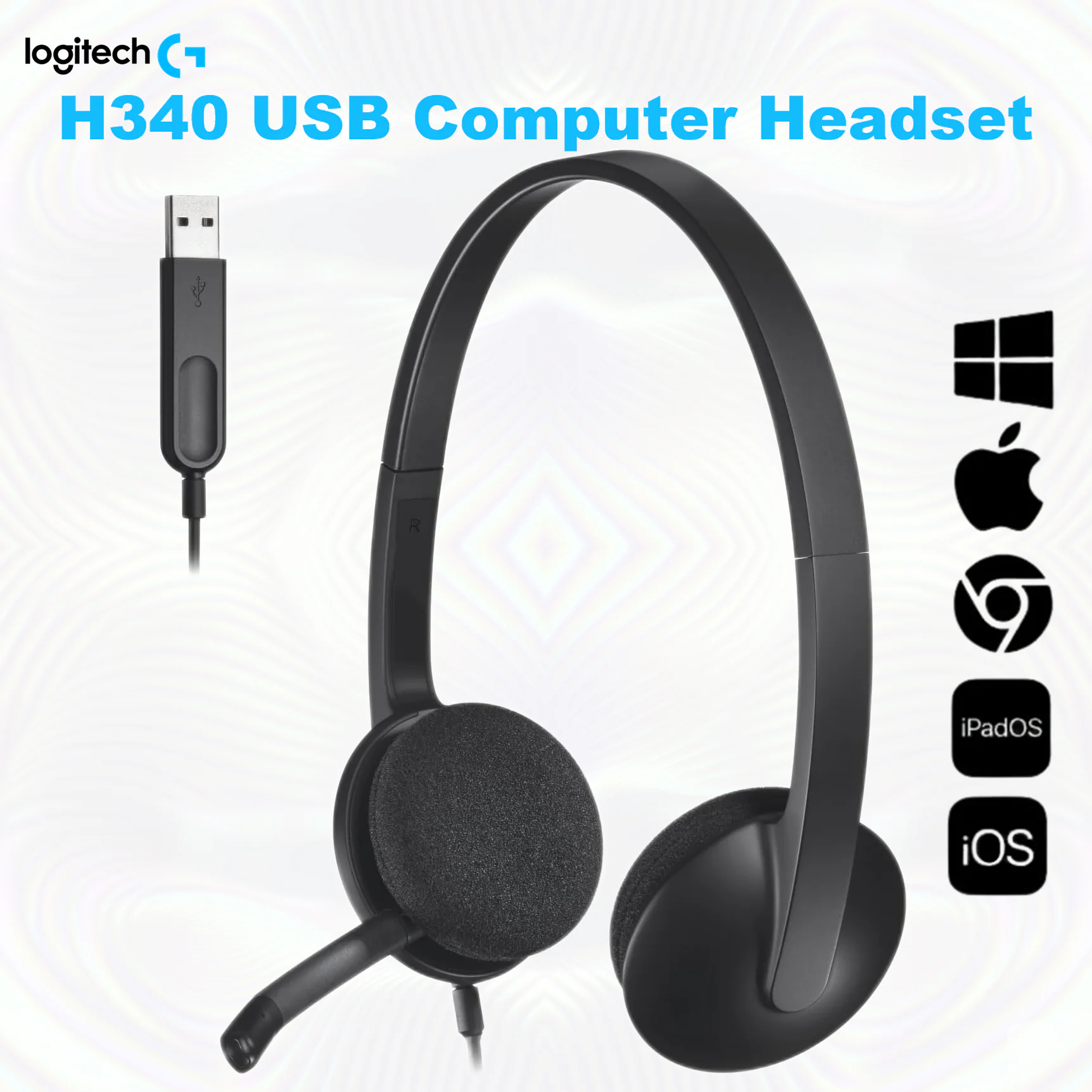 LOGITECH HEADSET H340 WIRED BLACK Logitech H340 USB Computer Headset With Digital Stereo Sound, Noise-Canceling Bi-Directional Microphone, Adjustable Lightweight Headband, Plug-And-Play USB-A Connection, for Windows and Mac 