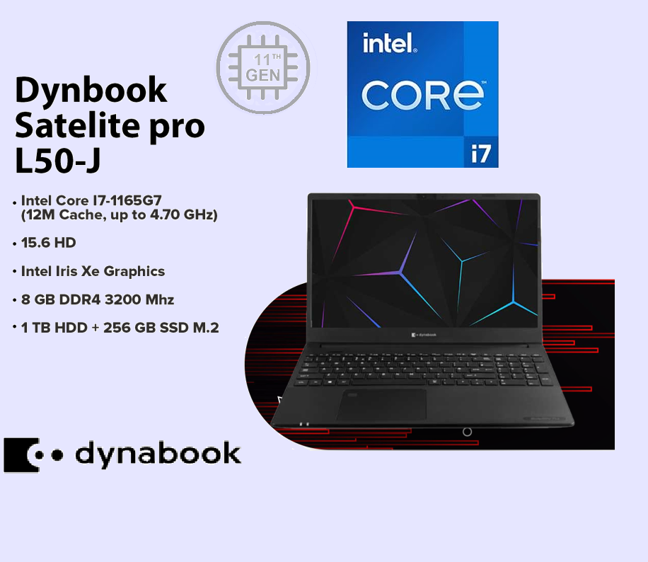 PBS40E-009002AR Dynabook Satellite Pro i7 1TB SSD Dynabook Satellite Pro L50-J-12G, Intel Core i7-1165G7 , 15.6" HD, 8GB RAM, 1TB HDD (+ 250 GB SSD M.2 PCIe for free) , DOS , 1 YEAR WARRANTY PBS40E-009002AR Dynabook Satellite Pro i7 1TB SSD Dynabook Satellite Pro L50-J-12G, Intel Core i7-1165G7 , 15.6" HD, 8GB RAM, 1TB HDD (+ 250 GB SSD M.2 PCIe for free) , DOS , 1 YEAR WARRANTY