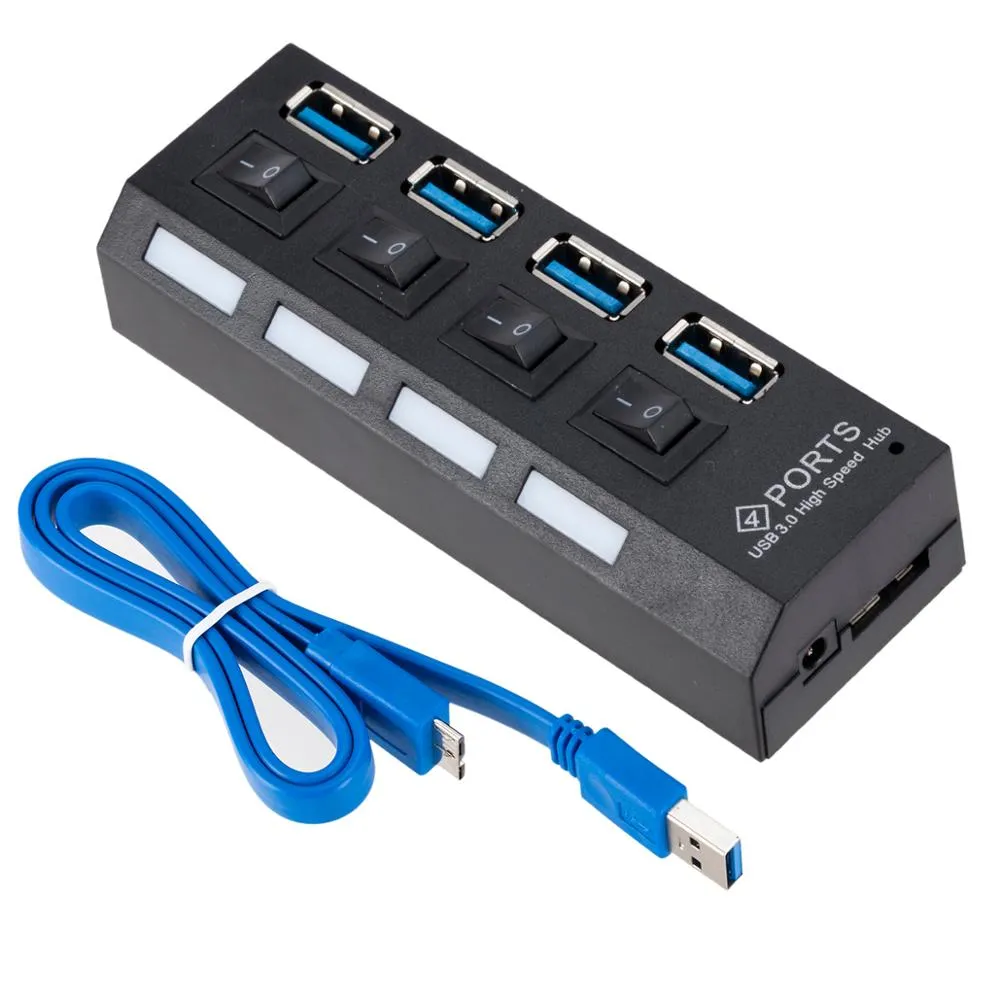 Usb 3.0 hub High Speed 4 Port usb hub with Power Adapter With On/Off - Image 1