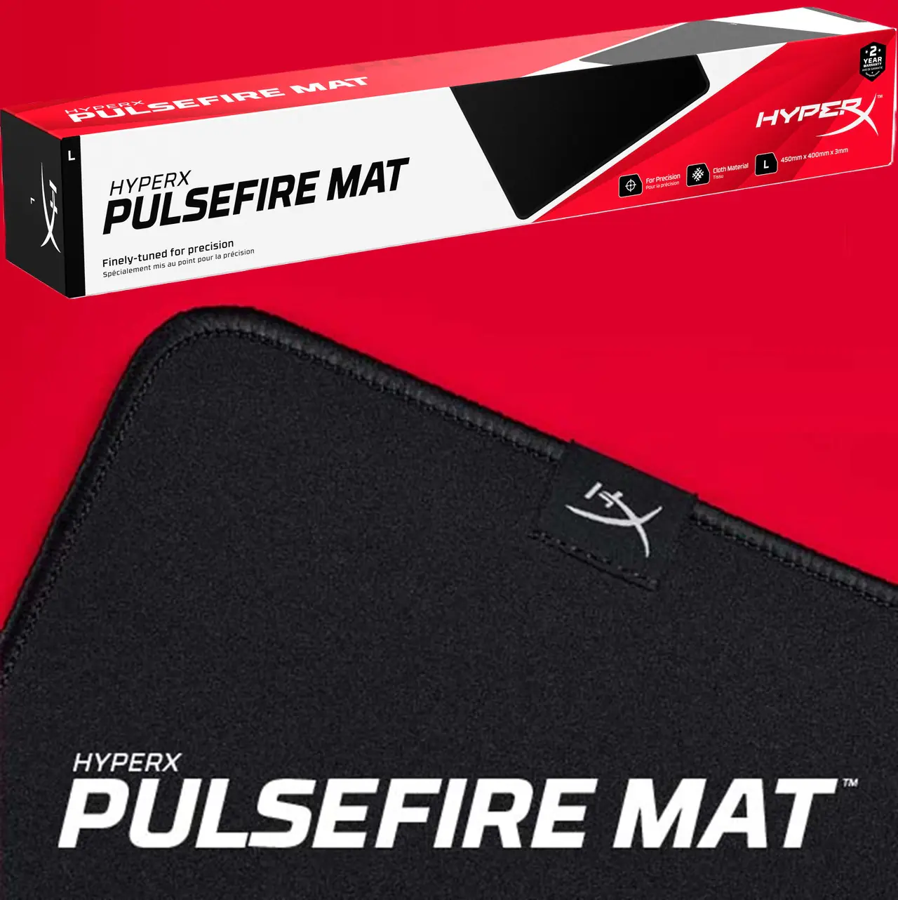 HyperX Pulsefire Mat Gaming Mouse Pad Cloth (L) With Anti-Fray Stitching, Precision-Tuned Surface, Anti-Slip Rubber Base, And Comfortable Foam Padding | BLACK  67 x 67 x 435 mm