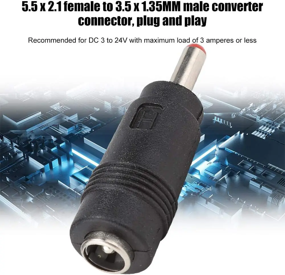 Mini Power Adapters 3 to 24V DC 5.5 x 2.1 Female to 3.5 x 1.35mm DC Male Adapter Connector Adapter Converter Audio Video Router Power Converter Black, default
