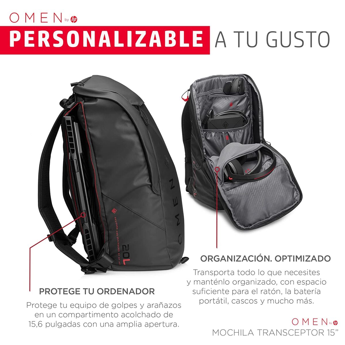 HP OMEN Transceptor 15.6-inch Backpack, black - Image 10