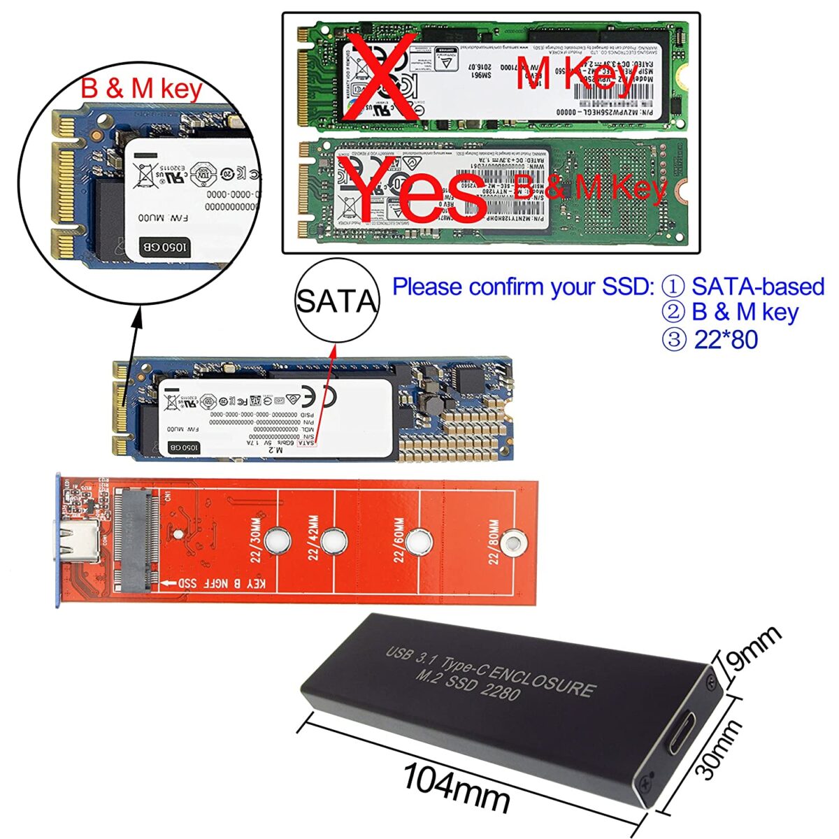 91jdYQwVerL._SL1500_ Enclosure Case for M.2 NGFF SATA-Based B & M Key 2280 SSD - Image 3