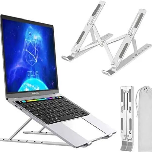 Ultra Compact Laptop Riser Stand | 6 Levels of Height Adjustable Portable Laptop Holder for Desk | Aluminum Foldable Laptop Riser, Compatible with  ALL Laptops up to 17.3 Inch Size | Silver