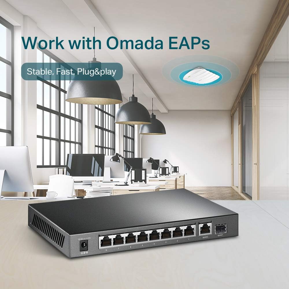 TP-Link TL-SG1210P | 10 Port Gigabit PoE Switch | 8 PoE+ Ports @63W, w/ 1 Uplink Gigabit Port + 1 SFP Slot | Desktop/Wall-Mount | Plug & Play | 3 Year Manufacturer Warranty | Traffic Optimization