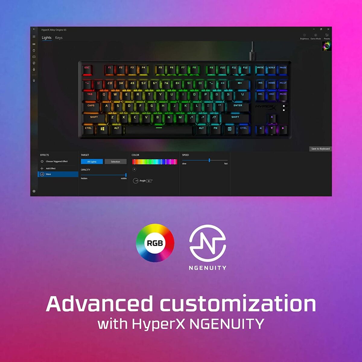 HyperX Alloy Origins Core PBT - TKL Mechanical Gaming Keyboard, PBT Keycaps, RGB lighting, Compact, Aluminum Body, Customizable with HyperX NGENUITY, Onboard Memory - HyperX Linear Red Switch - Image 8