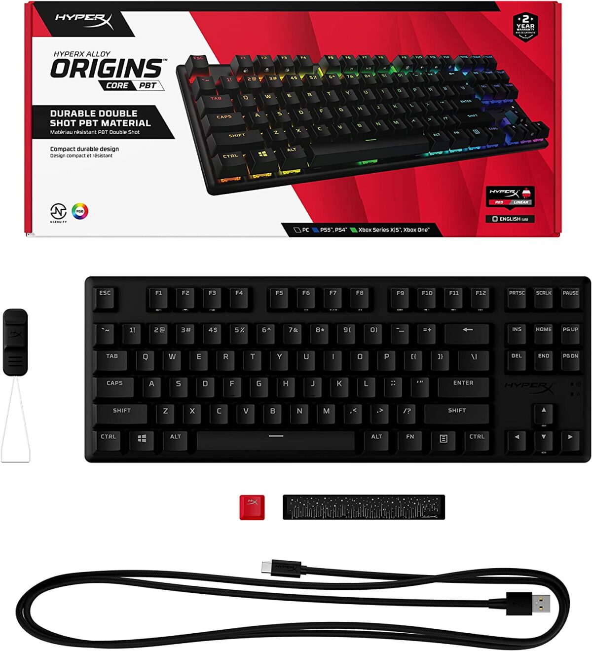 HyperX Alloy Origins Core PBT - TKL Mechanical Gaming Keyboard, PBT Keycaps, RGB lighting, Compact, Aluminum Body, Customizable with HyperX NGENUITY, Onboard Memory - HyperX Linear Red Switch - Image 12