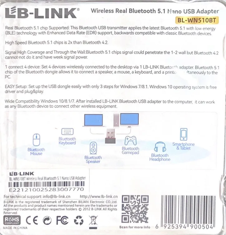 LBLINK USB BLUETOOTH ADAPTER 5.1 BL-WN510BT - Image 3