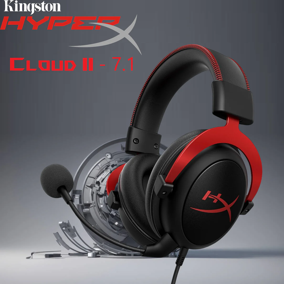 HyperX Cloud II - Gaming Headset, 7.1 Surround Sound, Memory Foam Ear Pads, Durable Aluminum Frame, Detachable Microphone, Works with PC, PS5, PS4, Xbox Series X|S, Xbox One | Red - OPEN BOX