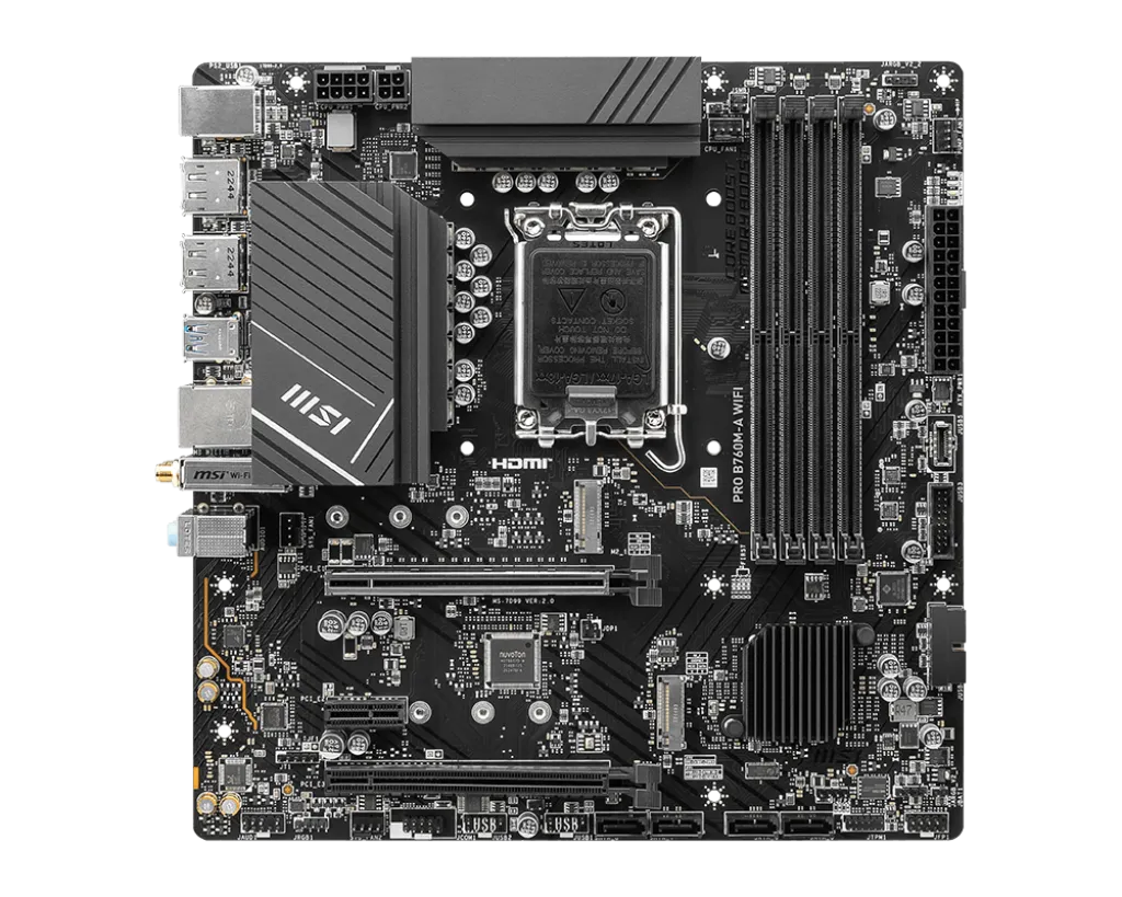 MSI PRO B760M-A WiFi ProSeries Motherboard (Supports 12th/13th/14th Gen Intel Processors, LGA 1700, DDR5, PCIe 4.0, M.2, 2.5Gbps LAN, USB 3.2 Gen2, HDMI/DP, Wi-Fi 6E, Bluetooth 5.3, mATX) - Image 4