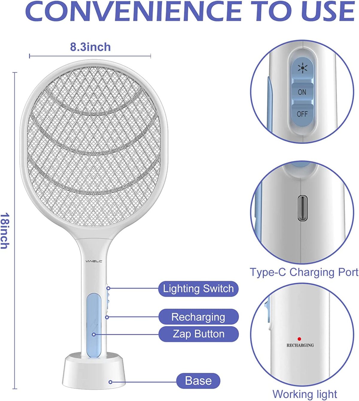 Bug Zapper Racket, Electric Fly Swatter Racket قاتل الحشرات و الذباب - Image 3