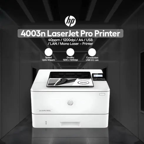 HP LaserJet Pro 4003n Printer with 42 ppm Black Print, 1200 MHz Processor, 256 MB Memory, Mobile Printing, Gigabit Ethernet, 250-Sheet Tray, EcoSmart Energy Efficient