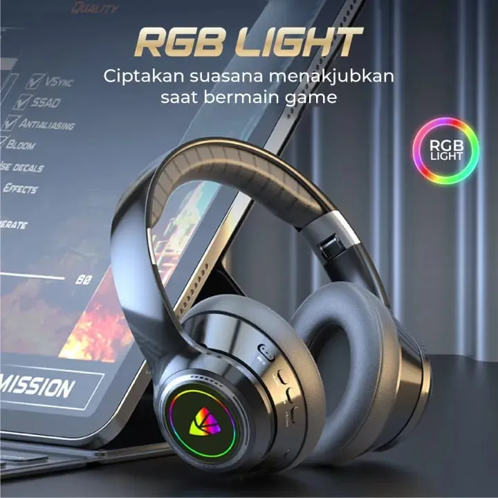 KISONLI A8 BLUETOOTH TYPE-C AUX RGB HEADSET - Image 1