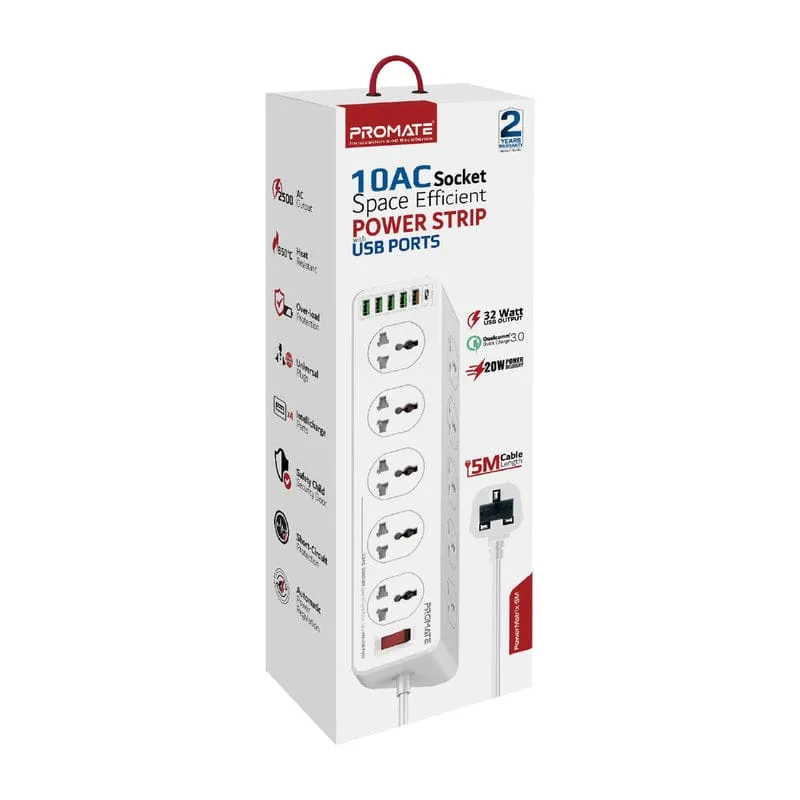 PROMATE POWER MATRIX-3M 10AC SOCKET SPACE EFFICIENT POWER STRIP WITH USB PORTS - Image 1