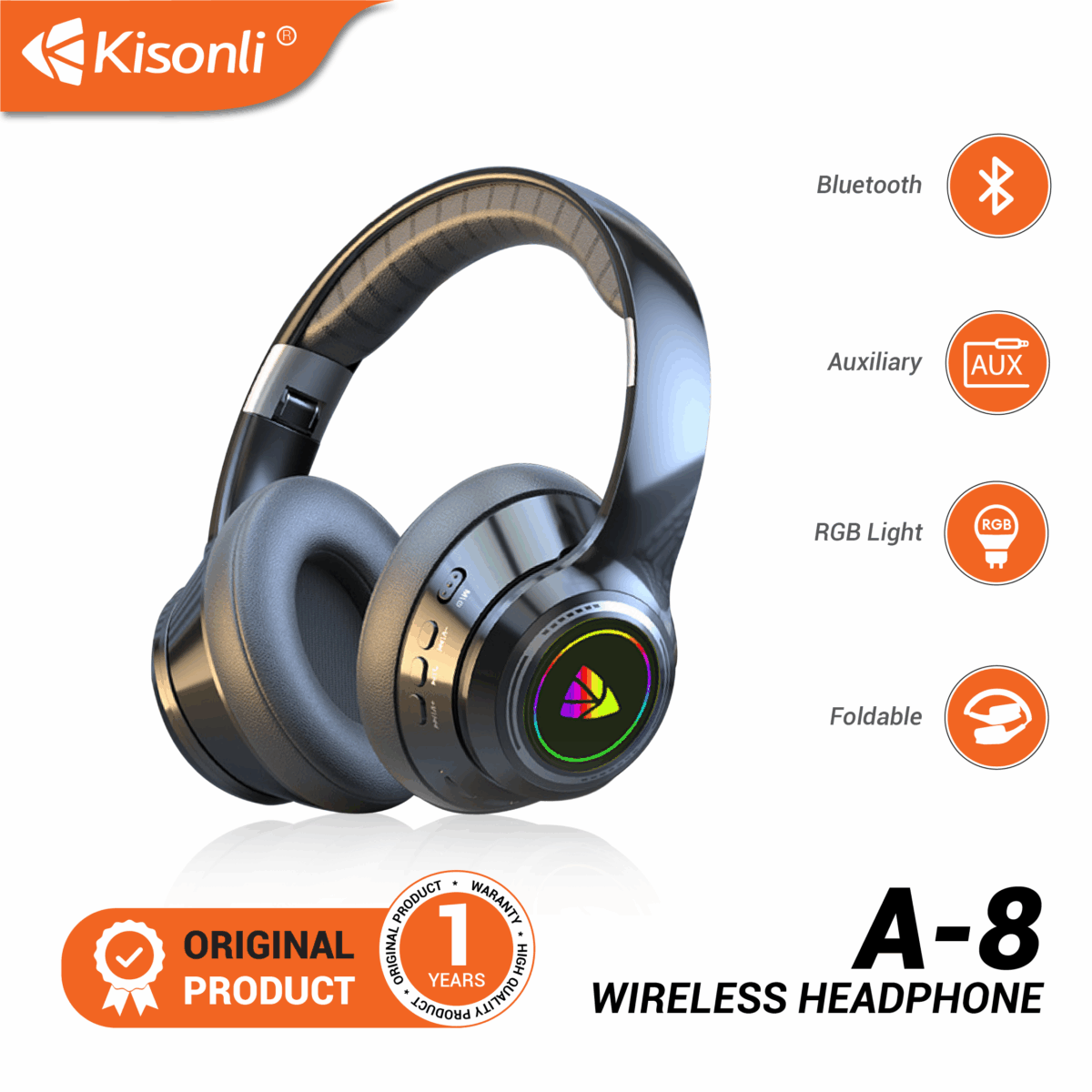 KISONLI A8 BLUETOOTH TYPE-C AUX RGB HEADSET - Image 4