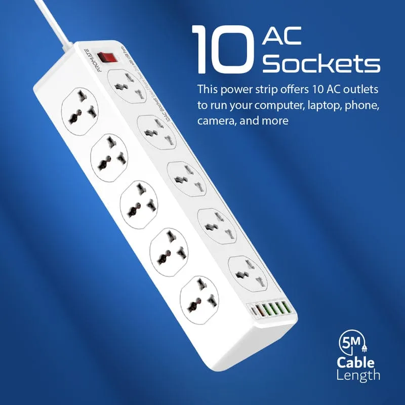 PROMATE POWER MATRIX-3M 10AC SOCKET SPACE EFFICIENT POWER STRIP WITH USB PORTS - Image 5