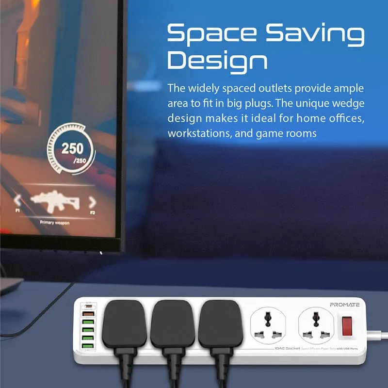 PROMATE POWER MATRIX-3M 10AC SOCKET SPACE EFFICIENT POWER STRIP WITH USB PORTS - Image 4