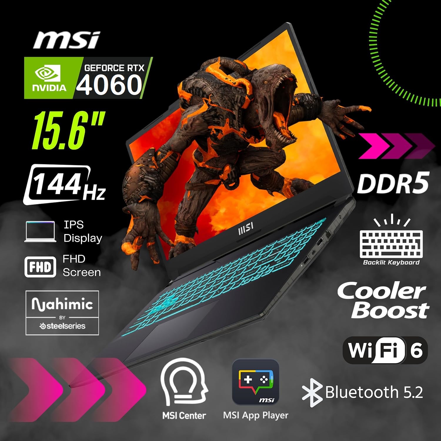 CYBORG-A12VF-043US MSI Cyborg 15 A12VF-043US i7-12650H MSI Cyborg 15 A12VF-043US Intel Core i7-12650H Up to 4.70GHz | 8GB DDR5-4800 Memory , 512 GB NVMe M.2 SSD | NVIDIA GeForce RTX 4060 DLSS 3 8GB | 15.6" FHD (1920x1080), 144Hz, IPS-Level | Windows 11 | Backlit Keyboard | Black 9S7-15K111-043 MSI Cyborg 15 A12VF 043US i7 12650H RTX 4060 MSI Cyborg 15 A12VF-043US Intel Core i7-12650H Up to 4.70GHz | 16GB DDR5-4800 Memory , 512 GB NVMe M.2 SSD | NVIDIA GeForce RTX 4060 DLSS 3 8GB | 15.6" FHD , 144Hz, IPS-Level | Windows 11 | Backlit Keyboard | Black