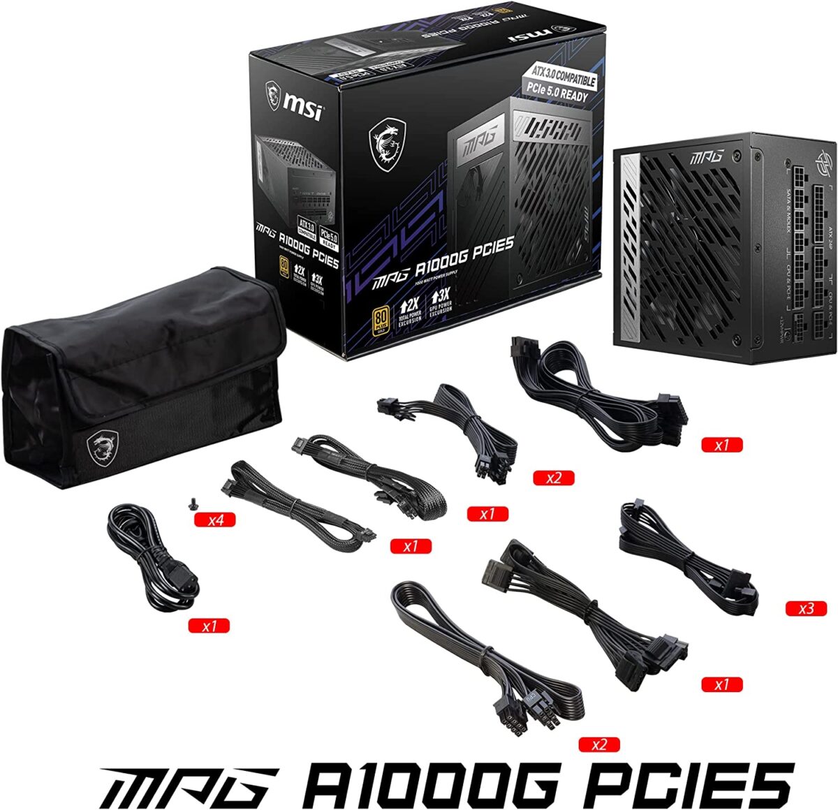MSI MPG A1000G PCIE 5 & ATX 3.0 80+GOLD PSU - Image 2