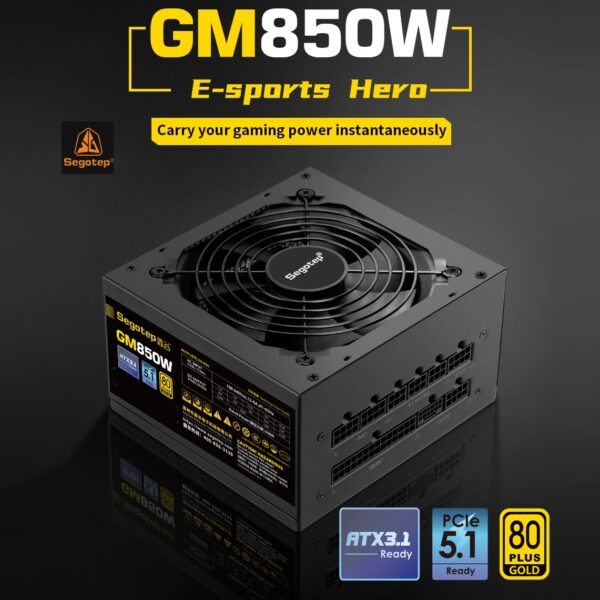 GM850W-ATX-3.1 850W PSU PCIe5 Gold 80 Plus Full Modular SEGOTEP GM850W 850W Power Supply  PCIe 5.0 & ATX 3.1 Gaming PSU 80 Plus Gold Full Modular Support NVIDIA RTX 20/30/40 Series & AMD GPU, 120mm Silent FDB Fan | BLACK GM850W-ATX-3.1