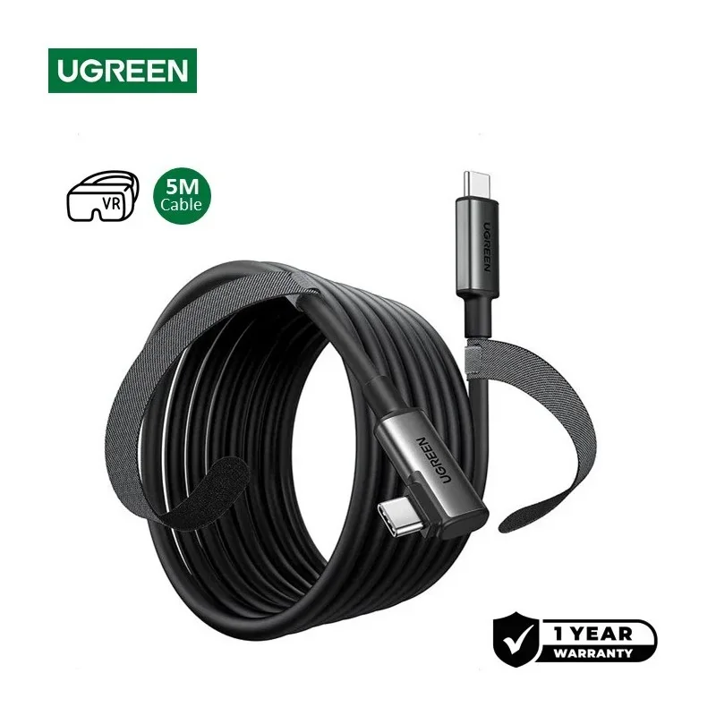 UGREEN Angled USB-C to USB-C Fast Charging VR Link Cable, 5 meters , Compatible with Oculus Quest 2, Pico 4 and PC/Steam VR 