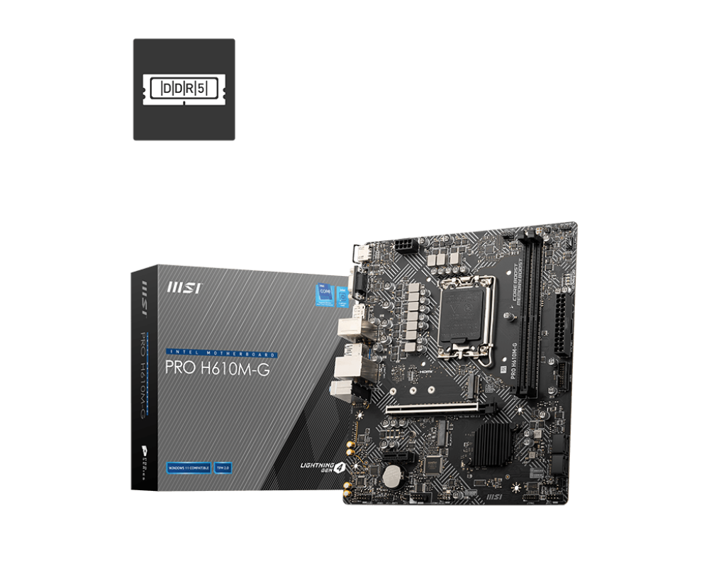 MSI PRO H610M-G ProSeries Motherboard (Support 14th/13th/12th Gen Intel Processors, LGA 1700, DDR5, PCIe 4, 1Gbps LAN, M.2, SATA 6G, USB 3.2 Gen1, mATX)  | 1 YEAR WARRANTY