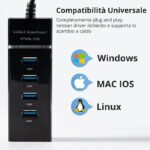 USB HUB 3.0 4 PORTS WITH CABLE 1.2M  120 CM MODEL : 303 - Image 2