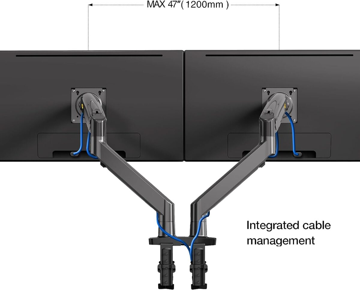 F195A Full Motion Dual LCD LED Monitor Mount Gas Spring Arm - WHITE COLOR - Image 2