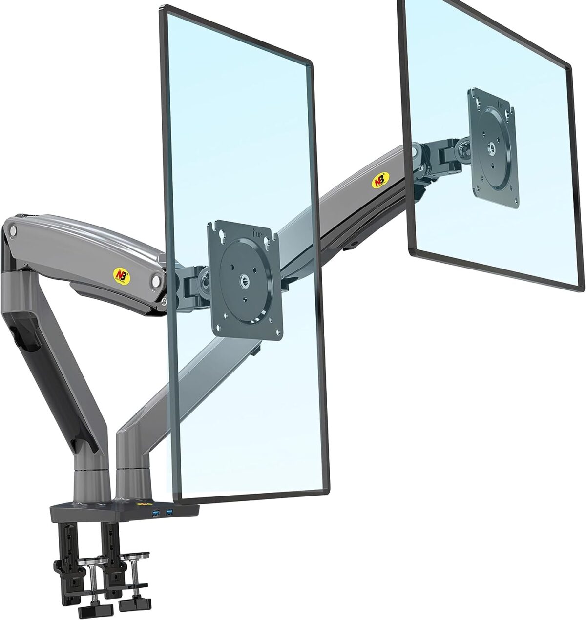 F195A Full Motion Dual LCD LED Monitor Mount Gas Spring Arm - WHITE COLOR - Image 4