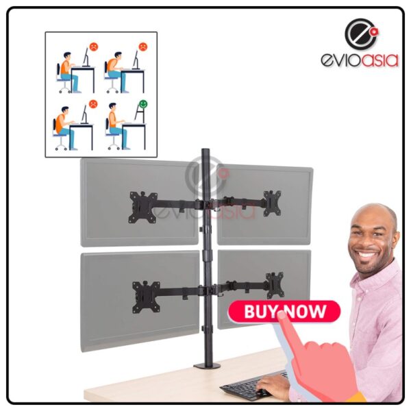 4 MONITOR ARM FULLY ADJUSTABLE DESK MOUNT STAND FOR 4 SCREEN UP TO 17”-30"