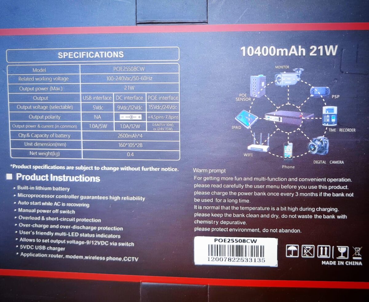 DRAGON POE25508CW 10400MAH MINI UPS FOR ROUTER - Image 2