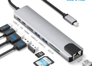 CONVERTER 8 IN 1 TYPE-C TO HDMI - SD - TF - USB3.0 - TYPEC - PD - LAN / 4K Adapter with RJ45 Ethernet SD/TF Card Reader PD Thunderbolt 3 