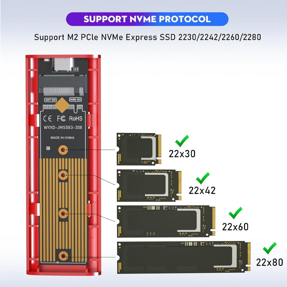NVME ENCLUSER M.2  SSD Chassis, JMS583 Chip INCLUDE ONLY ONE CABLE USB TO TYPE C - Image 8