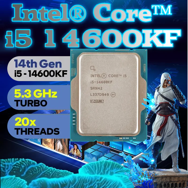 Intel® Core™ I5-14600KF 14-Core, 20-Thread Desktop CPU With 5.30GHz Turbo, 24MB Smart Cache, DDR5/DDR4 Support, PCIe 5.0, 125W Base Power, And No Integrated Graphics | TRAY - NO BOX