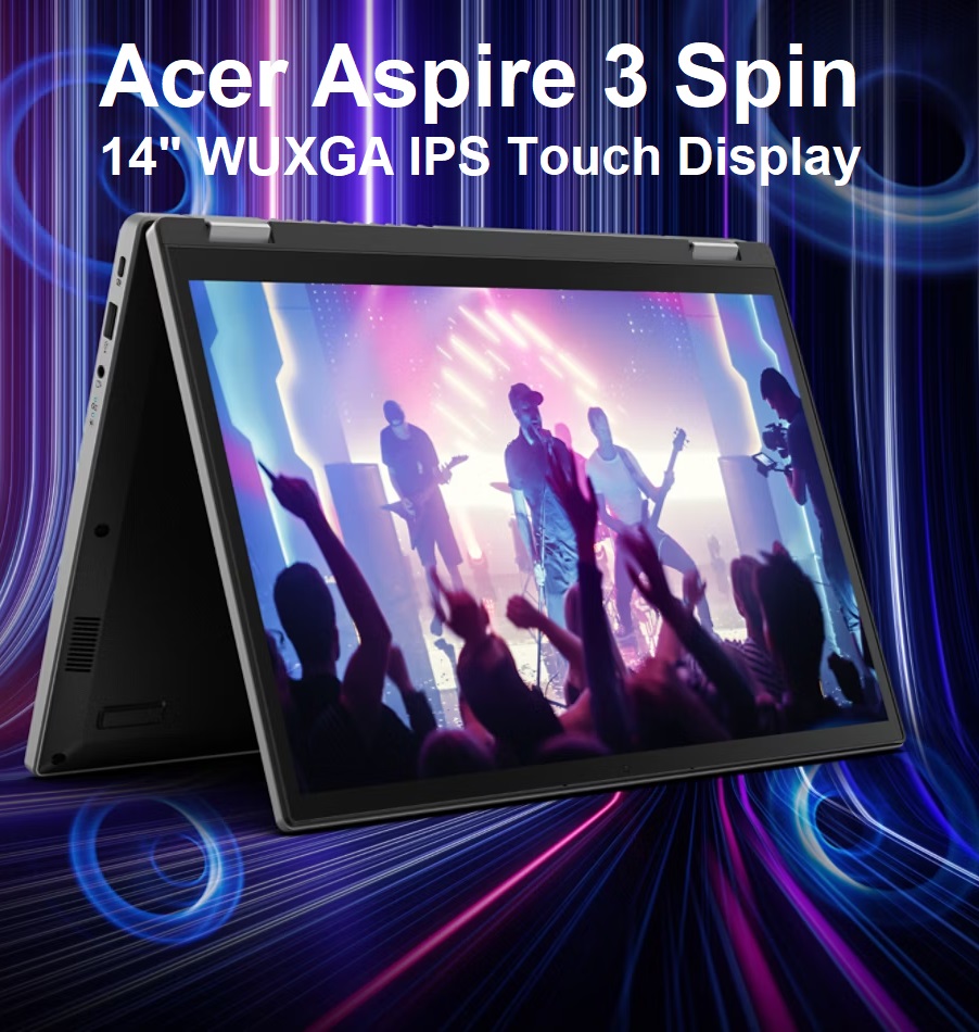 A3SP14-31PT-32M6 Acer Aspire 3 Spin Touch Screen 14 inch WUXGA Acer Aspire 3 Spin 14 Convertible Laptop | Intel Core i3-N305 | Intel UHD Graphics | 8GB LPDDR5 | 256GB SSD |14" WUXGA IPS Touch Display | Wi-Fi 6 | Windows 11 Home in S mode | SLIVER A3SP14-31PT-32M6 Acer Aspire 3 Spin Touch Screen 14 inch WUXGA Acer Aspire 3 Spin 14 Convertible Laptop | Intel Core i3-N305 | Intel UHD Graphics | 8GB LPDDR5 | 256GB SSD |14" WUXGA IPS Touch Display | Wi-Fi 6 | Windows 11 Home in S mode | SLIVER