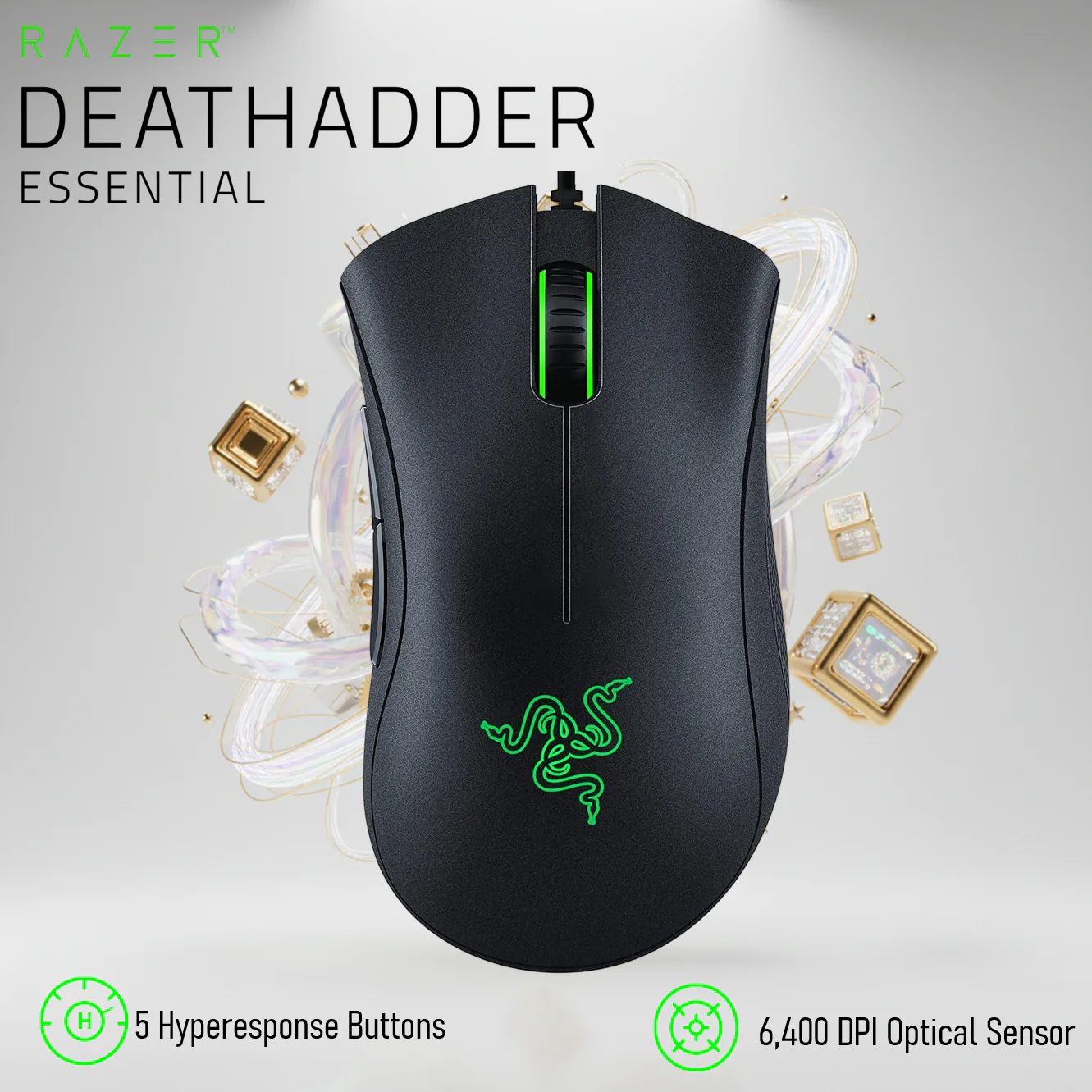 Razer DeathAdder Essential Optical Esports Gaming Mouse | 6400 DPI Precision Sensor | 5 Programmable Buttons | Mechanical Switches 10M Clicks | Ergonomic Right-Handed Design