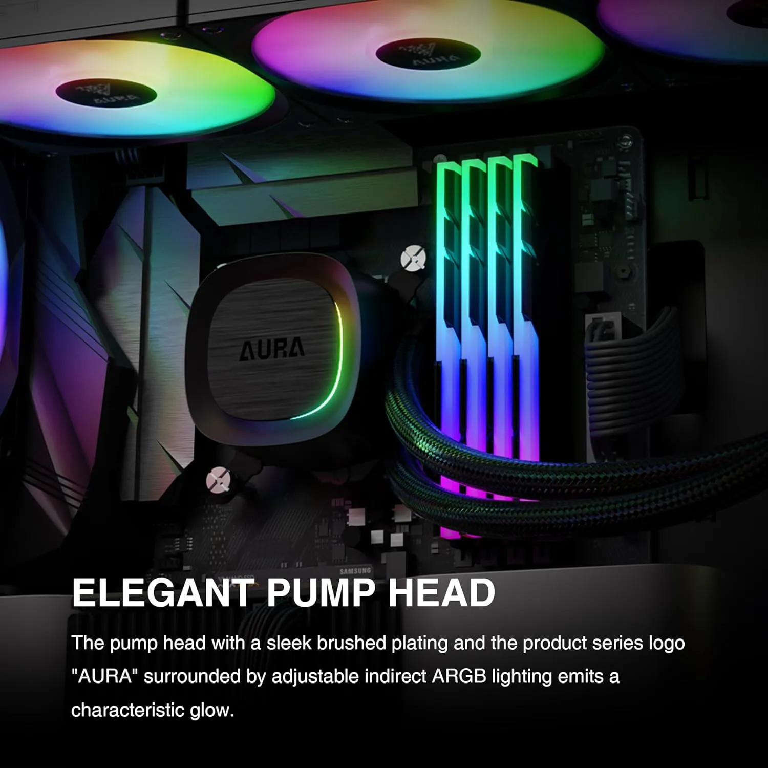 GAM-AURA-GL360-V2 GL360 V2 360mm ARGB AIO CPU Liquid Cooler GAMDIAS AURA GL360 V2 360mm CPU Liquid Cooler with 120 mm PWM Fans x3  , ARGB AIO Liquid Cooling System, Hidden Cable & Rotatable Mirror Style Pump, Intel LGA 1700/1200 & AMD AM5/AM4 | BLACK GAM-AURA-GL360-V2