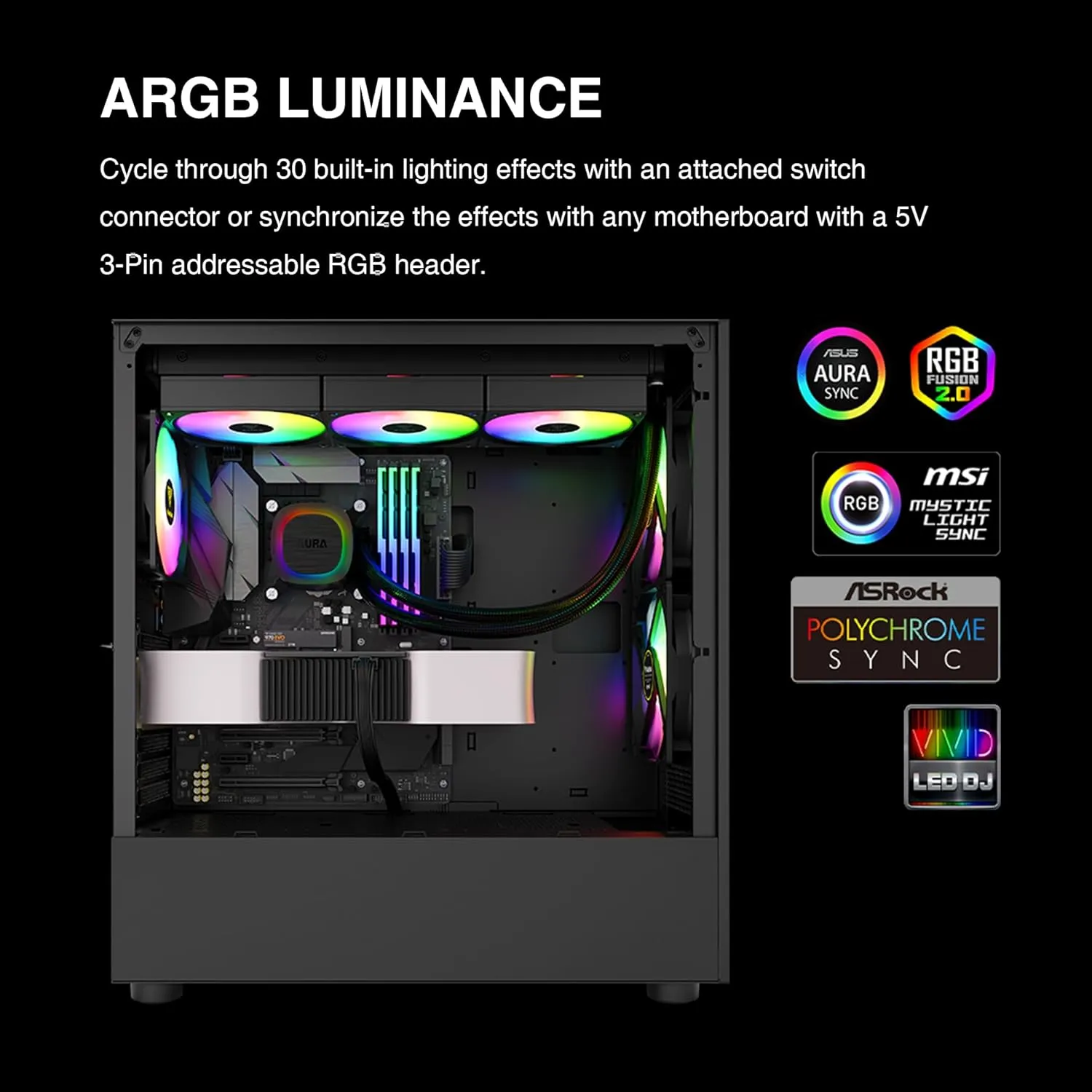 GAM-AURA-GL360-V2 GL360 V2 360mm ARGB AIO CPU Liquid Cooler GAMDIAS AURA GL360 V2 360mm CPU Liquid Cooler with 120 mm PWM Fans x3  , ARGB AIO Liquid Cooling System, Hidden Cable & Rotatable Mirror Style Pump, Intel LGA 1700/1200 & AMD AM5/AM4 | BLACK GAM-AURA-GL360-V2