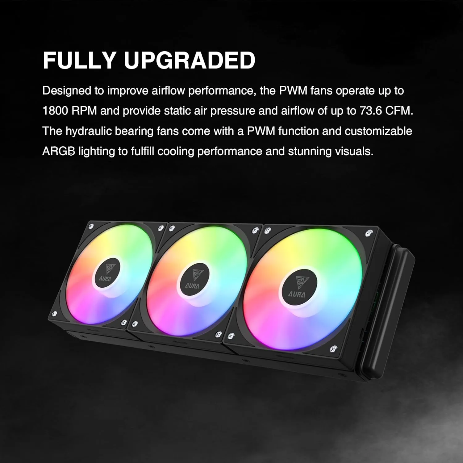 GAM-AURA-GL360-V2 GL360 V2 360mm ARGB AIO CPU Liquid Cooler GAMDIAS AURA GL360 V2 360mm CPU Liquid Cooler with 120 mm PWM Fans x3  , ARGB AIO Liquid Cooling System, Hidden Cable & Rotatable Mirror Style Pump, Intel LGA 1700/1200 & AMD AM5/AM4 | BLACK GAM-AURA-GL360-V2